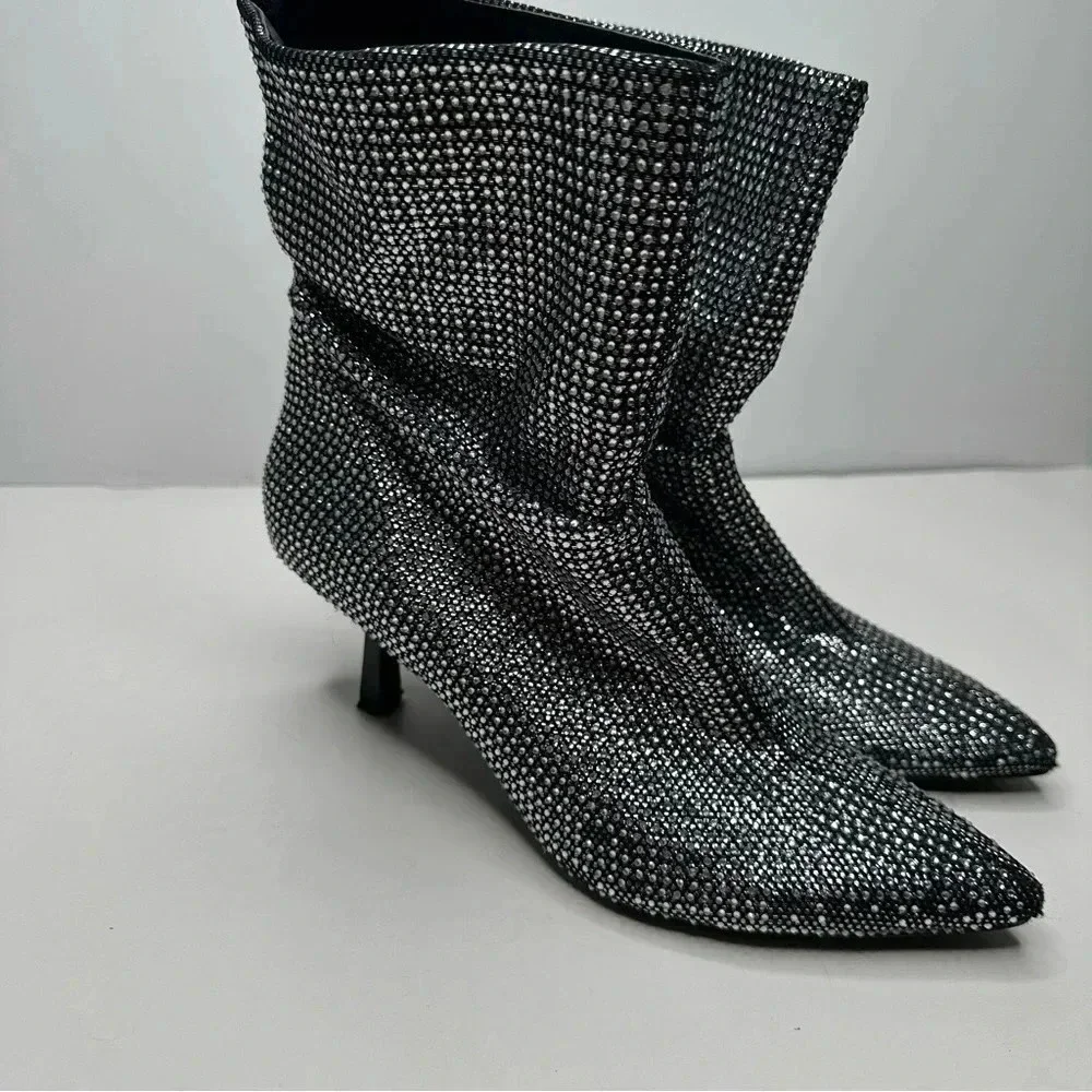 Open Edit Tilly Crystal Embellished Bootie in Silver Size 8.5